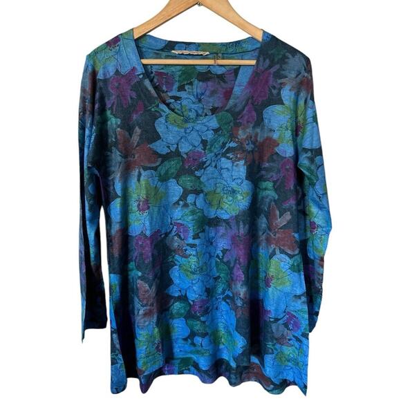 Soft Surroundings Blue Floral Lightweight Tunic Length Sweater PM - Picture 1 of 4